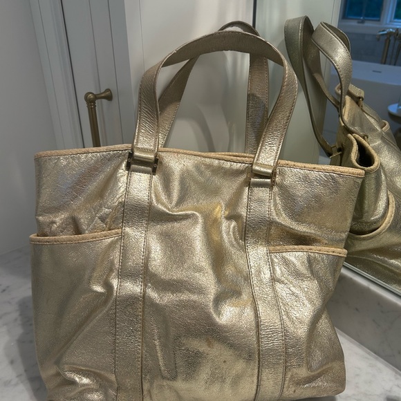 Tory Burch Gold Metallic Leather Tote Bag - Picture 9 of 14